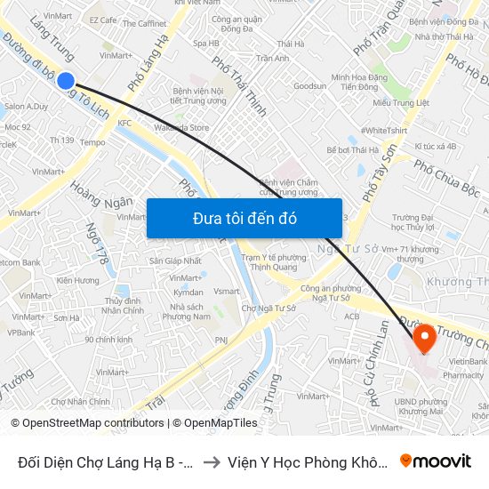 Đối Diện Chợ Láng Hạ B - 564 Đường Láng to Viện Y Học Phòng Không - Không Quân map