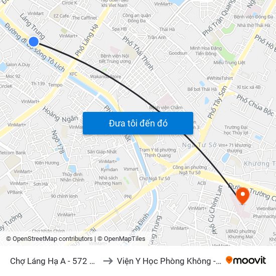 Chợ Láng Hạ A - 572 Đường Láng to Viện Y Học Phòng Không - Không Quân map