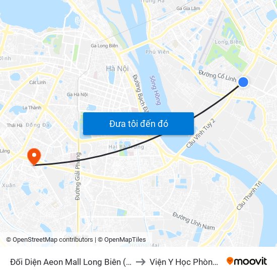 Đối Diện Aeon Mall Long Biên (Cột Điện T4a/2a-B Đường Cổ Linh) to Viện Y Học Phòng Không - Không Quân map