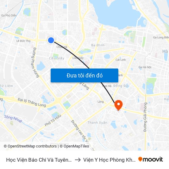 Học Viện Báo Chí Và Tuyên Truyền - 36 Xuân Thủy to Viện Y Học Phòng Không - Không Quân map