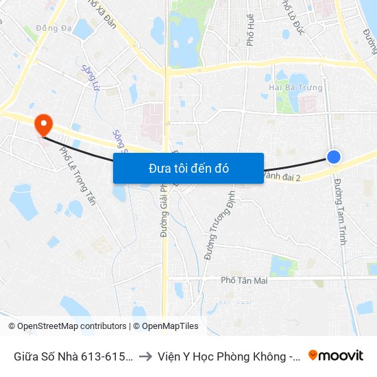 Giữa Số Nhà 613-615 Kim Ngưu to Viện Y Học Phòng Không - Không Quân map