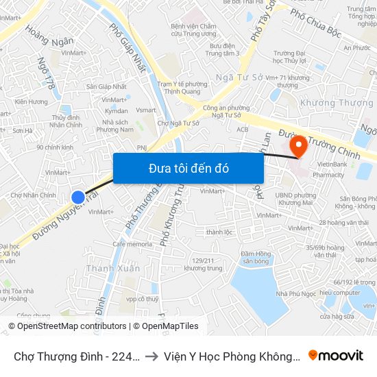Chợ Thượng Đình - 224 Nguyễn Trãi to Viện Y Học Phòng Không - Không Quân map
