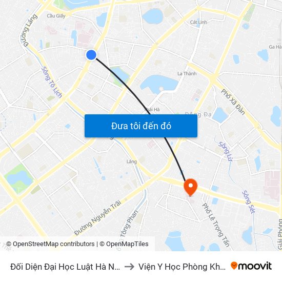 Đối Diện Đại Học Luật Hà Nội - Nguyễn Chí Thanh to Viện Y Học Phòng Không - Không Quân map