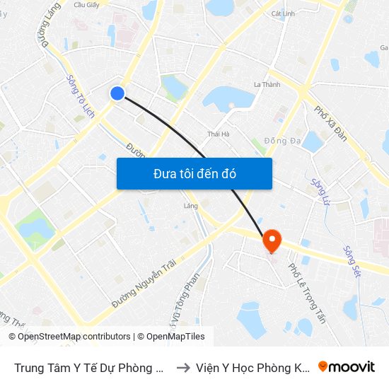 Trung Tâm Y Tế Dự Phòng Hn - 70 Nguyễn Chí Thanh to Viện Y Học Phòng Không - Không Quân map