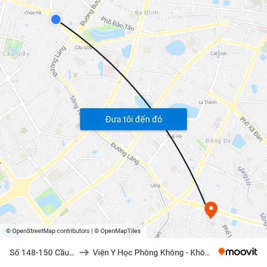 Số 148-150 Cầu Giấy to Viện Y Học Phòng Không - Không Quân map