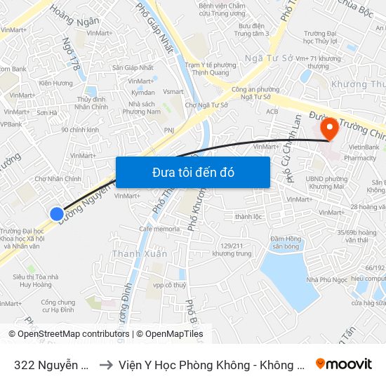 322 Nguyễn Trãi to Viện Y Học Phòng Không - Không Quân map