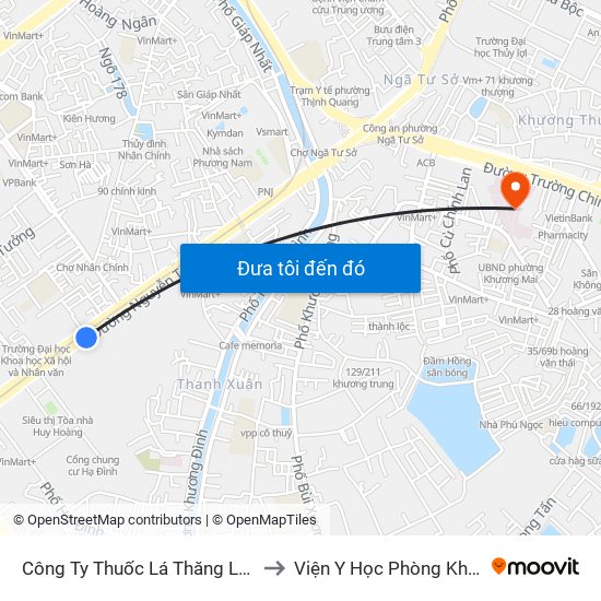 Công Ty Thuốc Lá Thăng Long - 235 Nguyễn Trãi to Viện Y Học Phòng Không - Không Quân map