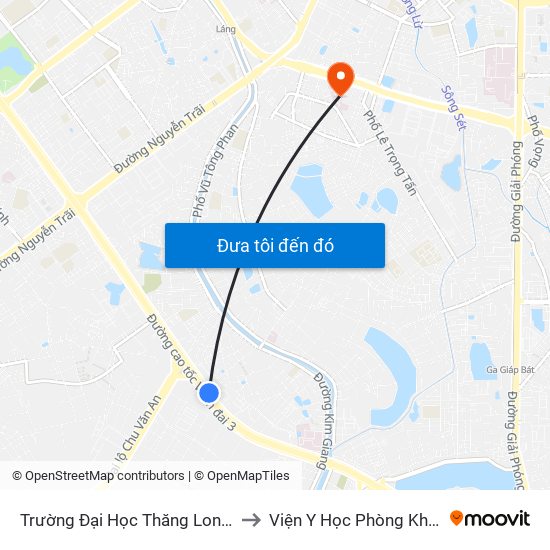 Trường Đại Học Thăng Long - Nghiêm Xuân Yêm to Viện Y Học Phòng Không - Không Quân map