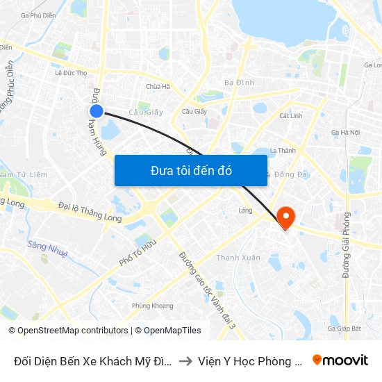 Đối Diện Bến Xe Khách Mỹ Đình - Phạm Hùng (Cột Trước) to Viện Y Học Phòng Không - Không Quân map