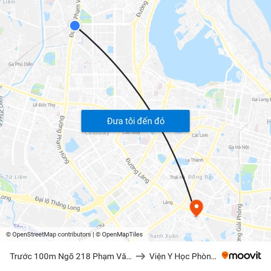 Trước 100m Ngõ 218 Phạm Văn Đồng (Đối Diện Công Viên Hòa Bình) to Viện Y Học Phòng Không - Không Quân map