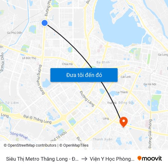 Siêu Thị Metro Thăng Long - Đối Diện Ngõ 599 Phạm Văn Đồng to Viện Y Học Phòng Không - Không Quân map