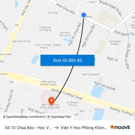 Công Ty In Thương Mại & Dịch Vụ Ngân Hàng - Số 10 Chùa Bộc to Viện Y Học Phòng Không - Không Quân map