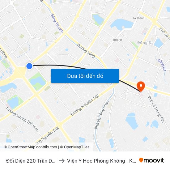 Đối Diện 220 Trần Duy Hưng to Viện Y Học Phòng Không - Không Quân map