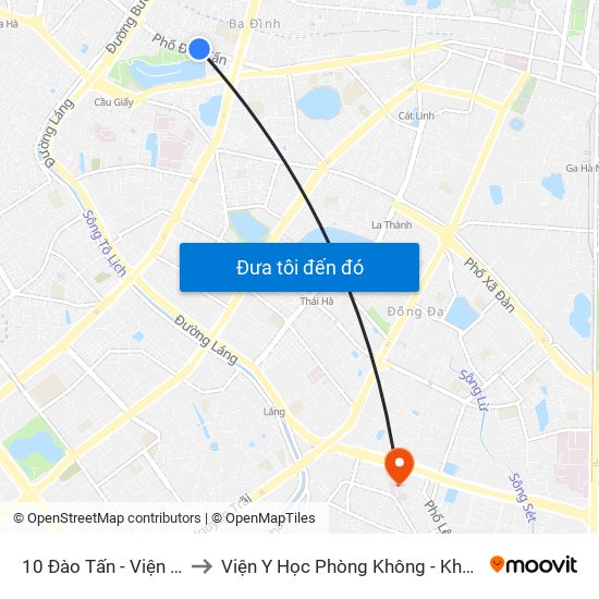 10 Đào Tấn - Viện Vật Lý to Viện Y Học Phòng Không - Không Quân map