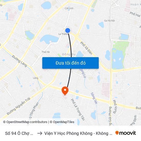 Số 94 Ô Chợ Dừa to Viện Y Học Phòng Không - Không Quân map