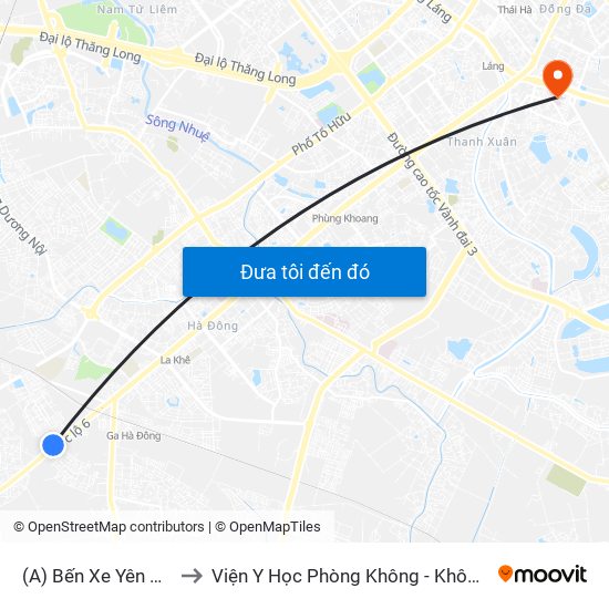 (A) Bến Xe Yên Nghĩa to Viện Y Học Phòng Không - Không Quân map