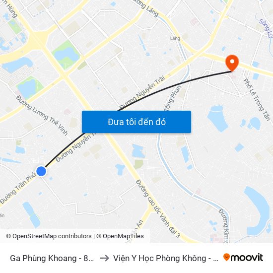 Ga Phùng Khoang - 81 Trần Phú to Viện Y Học Phòng Không - Không Quân map