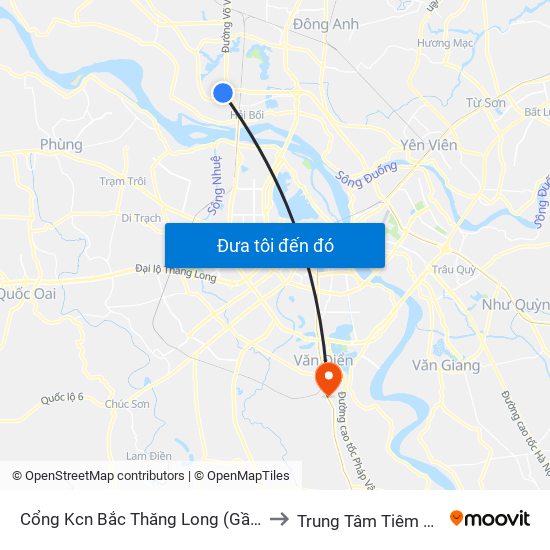 Cổng Kcn Bắc Thăng Long (Gần Cầu Vượt Bộ Hành) to Trung Tâm Tiêm ᴄhủng Fivevac map