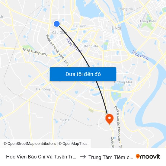 Học Viện Báo Chí Và Tuyên Truyền - 36 Xuân Thủy to Trung Tâm Tiêm ᴄhủng Fivevac map