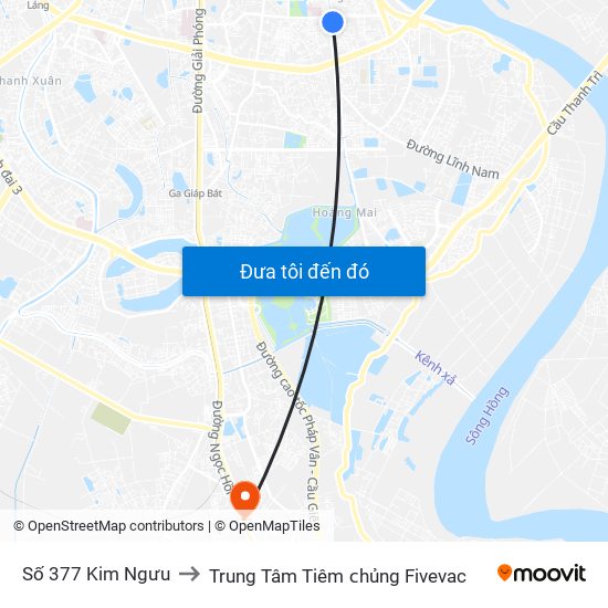 Số 377 Kim Ngưu to Trung Tâm Tiêm ᴄhủng Fivevac map