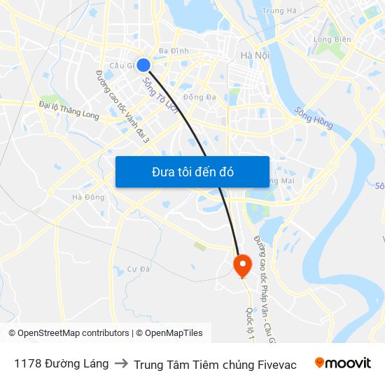 1178 Đường Láng to Trung Tâm Tiêm ᴄhủng Fivevac map