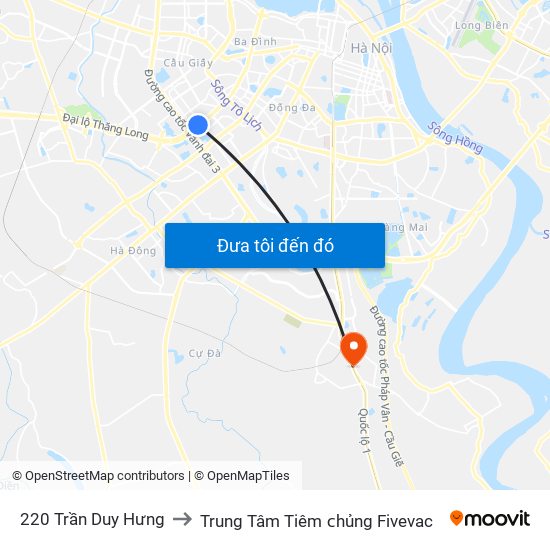 220 Trần Duy Hưng to Trung Tâm Tiêm ᴄhủng Fivevac map