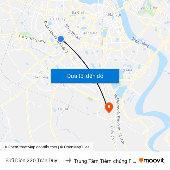 Đối Diện 220 Trần Duy Hưng to Trung Tâm Tiêm ᴄhủng Fivevac map