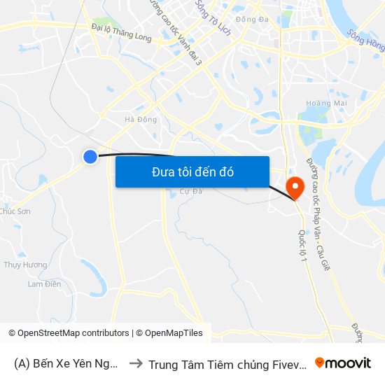 (A) Bến Xe Yên Nghĩa to Trung Tâm Tiêm ᴄhủng Fivevac map