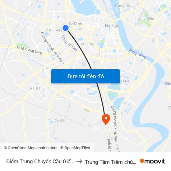 Điểm Trung Chuyển Cầu Giấy - Thủ Lệ 02 to Trung Tâm Tiêm ᴄhủng Fivevac map