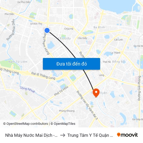 Nhà Máy Nước Mai Dịch - Phạm Hùng to Trung Tâm Y Tế Quận Thanh Xuân map
