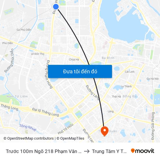 Trước 100m Ngõ 218 Phạm Văn Đồng (Đối Diện Công Viên Hòa Bình) to Trung Tâm Y Tế Quận Thanh Xuân map