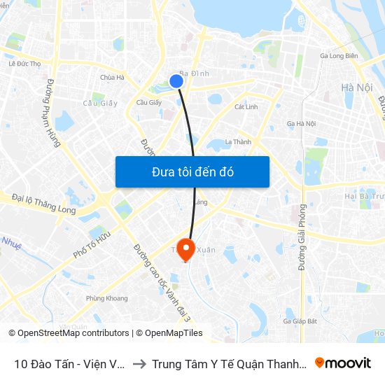 10 Đào Tấn - Viện Vật Lý to Trung Tâm Y Tế Quận Thanh Xuân map