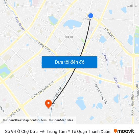 Số 94 Ô Chợ Dừa to Trung Tâm Y Tế Quận Thanh Xuân map