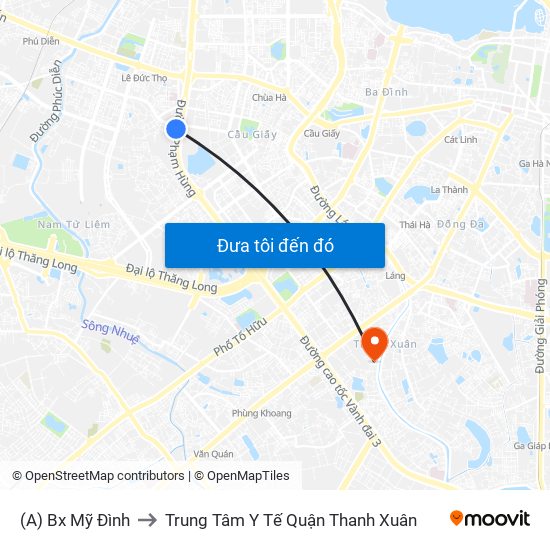 (A) Bx Mỹ Đình to Trung Tâm Y Tế Quận Thanh Xuân map