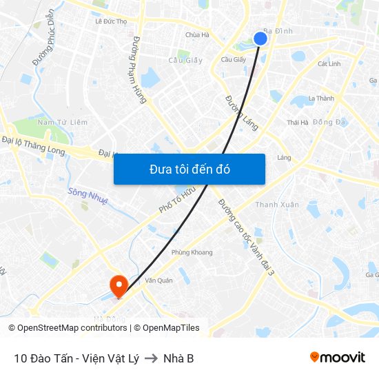 10 Đào Tấn - Viện Vật Lý to Nhà B map