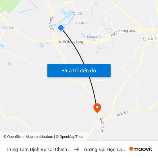 Trung Tâm Dịch Vụ Tài Chính Bộ Tài Chính to Trường Đại Học Lâm Nghiệp map