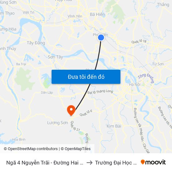 Ngã 4 Nguyễn Trãi - Đường Hai Bà Trưng - Phúc Yên to Trường Đại Học Lâm Nghiệp map