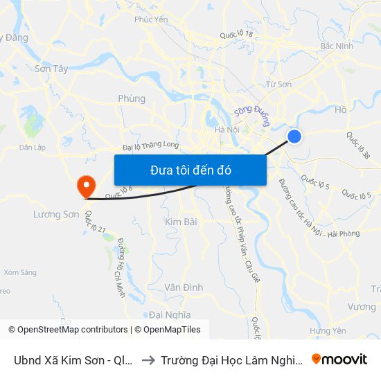 Ubnd Xã Kim Sơn  - Ql17 to Trường Đại Học Lâm Nghiệp map