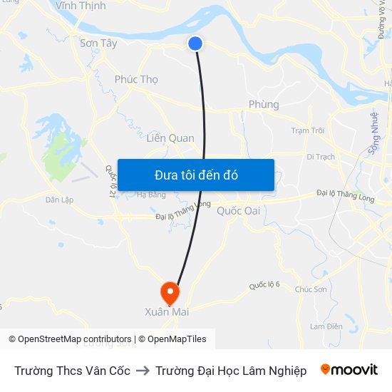 Trường Thcs Vân Cốc to Trường Đại Học Lâm Nghiệp map