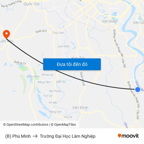 (B) Phú Minh to Trường Đại Học Lâm Nghiệp map