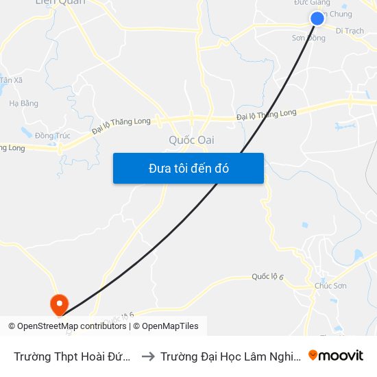 Trường Thpt Hoài Đức A to Trường Đại Học Lâm Nghiệp map