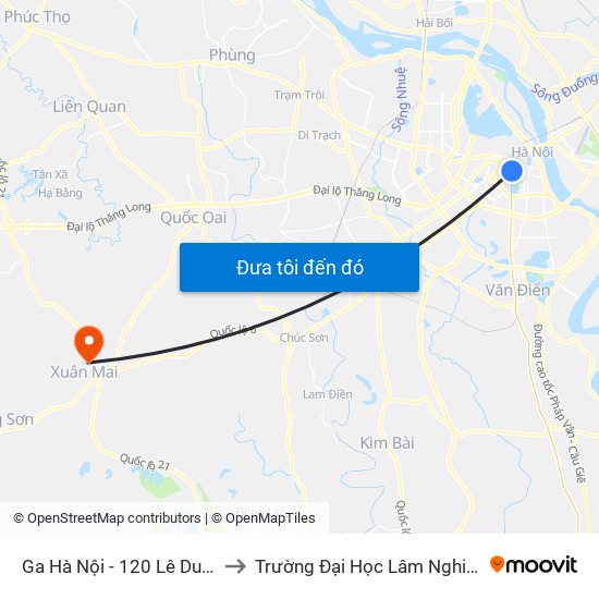 Ga Hà Nội - 120 Lê Duẩn to Trường Đại Học Lâm Nghiệp map