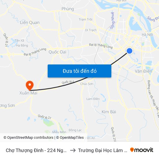 Chợ Thượng Đình - 224 Nguyễn Trãi to Trường Đại Học Lâm Nghiệp map