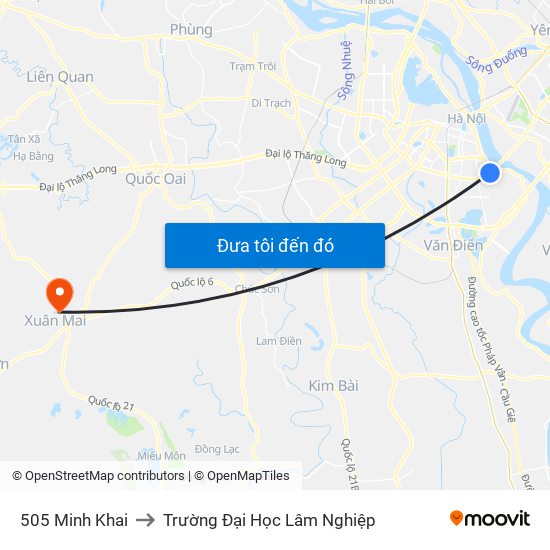 505 Minh Khai to Trường Đại Học Lâm Nghiệp map