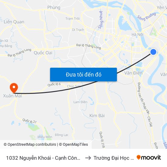 1032 Nguyễn Khoái - Cạnh Công Ty Gốm Sứ Thanh Trì to Trường Đại Học Lâm Nghiệp map