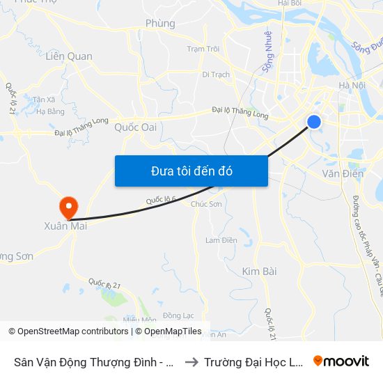 Sân Vận Động Thượng Đình - 129 Nguyễn Trãi to Trường Đại Học Lâm Nghiệp map