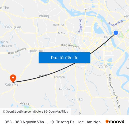 358 - 360 Nguyễn Văn Cừ to Trường Đại Học Lâm Nghiệp map