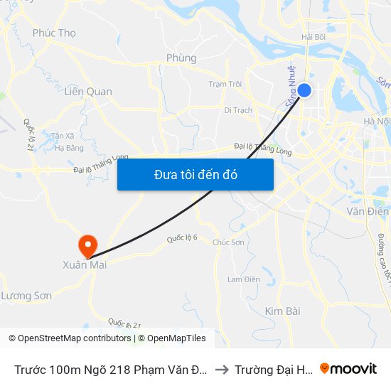 Trước 100m Ngõ 218 Phạm Văn Đồng (Đối Diện Công Viên Hòa Bình) to Trường Đại Học Lâm Nghiệp map