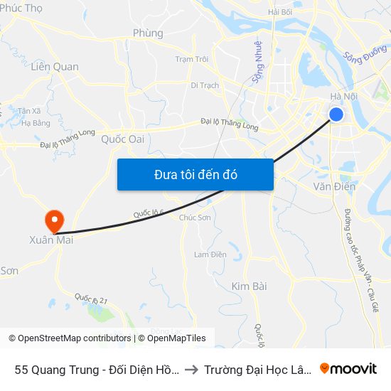 55 Quang Trung - Đối Diện Hồ Thiền Quang to Trường Đại Học Lâm Nghiệp map