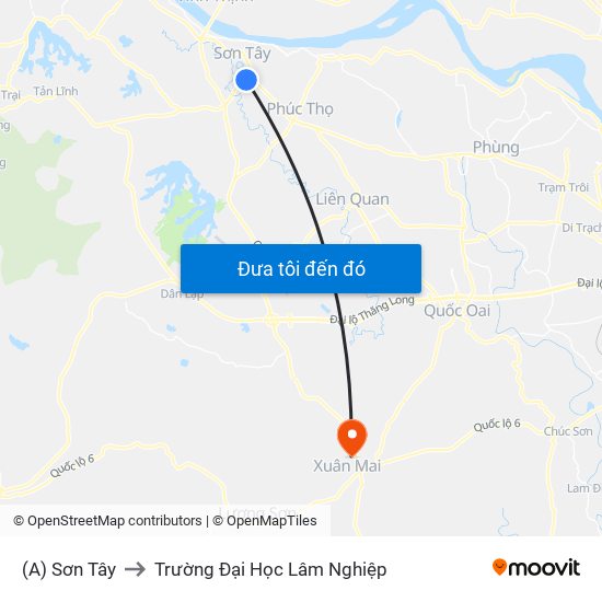 (A) Sơn Tây to Trường Đại Học Lâm Nghiệp map